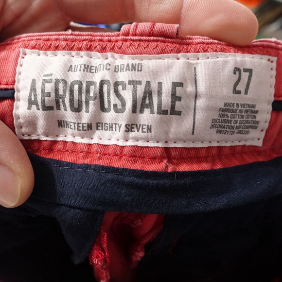 AEROPOSTALE FLAT FRONT RED CHINO SHORTS MENS SIZE 27 **READ** - Picture 7 of 8